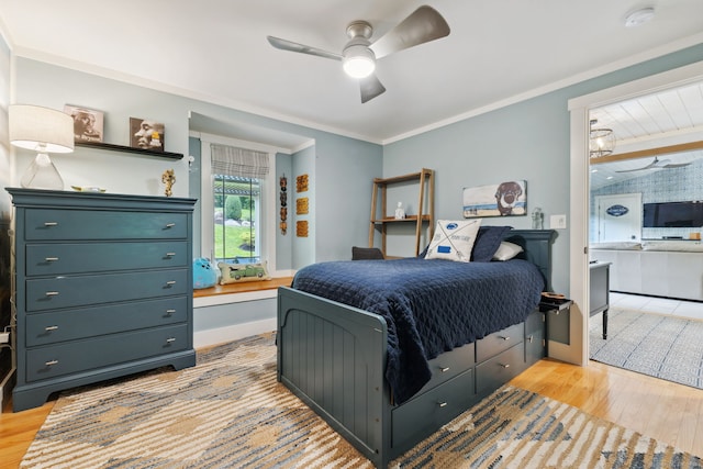 23 Blackhaw Dr, Cromwell, CT 06416 - bedroom featuring light wood-type flooring, baseboards, a ceiling fan, and crown molding