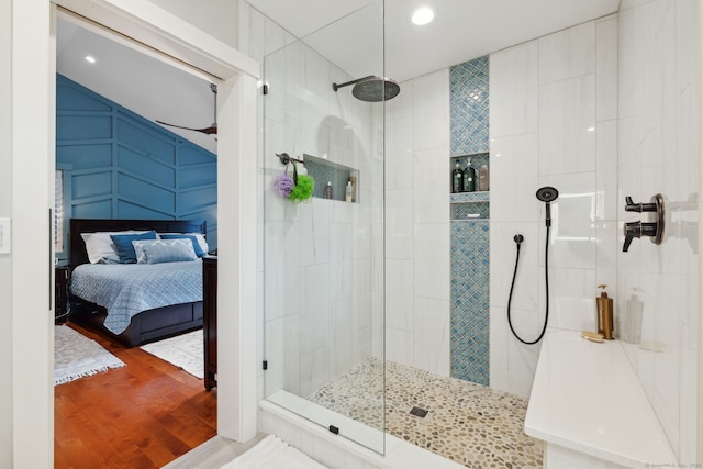 23 Blackhaw Dr, Cromwell, CT 06416 - full bath with tiled shower, connected bathroom, wood finished floors, and recessed lighting
