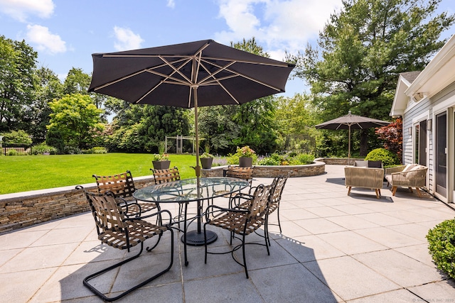 166 Long Lots Rd, Westport, CT 06880 - view of patio with outdoor dining space and view of wooded area