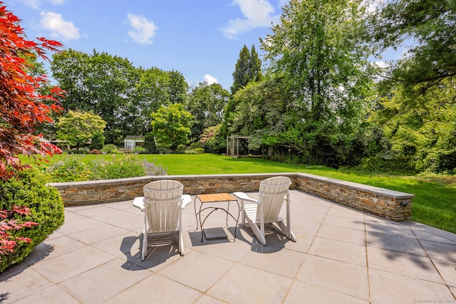 166 Long Lots Rd, Westport, CT 06880 - view of patio / terrace featuring view of wooded area
