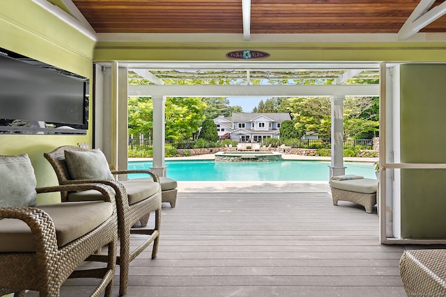 166 Long Lots Rd, Westport, CT 06880 - view of pool featuring a deck and a pool with connected hot tub