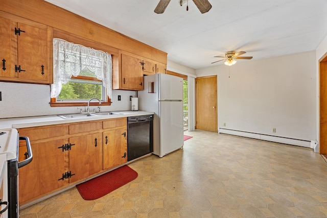 413 Hickory Hill Rd, Thomaston, CT 06787 - kitchen featuring a ceiling fan, a sink, black dishwasher, and baseboard heating