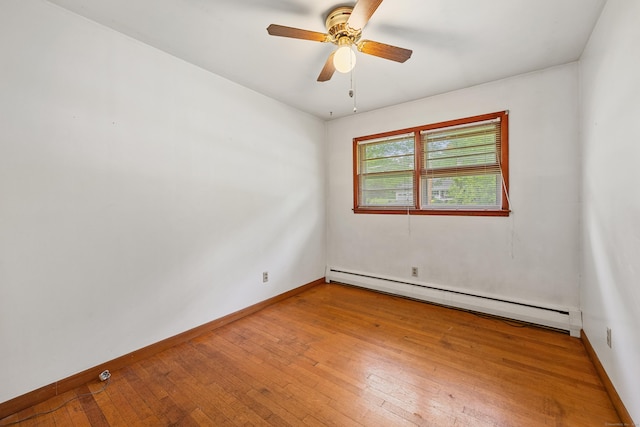 413 Hickory Hill Rd, Thomaston, CT 06787 - spare room with a baseboard radiator, light wood-style floors, ceiling fan, and baseboards