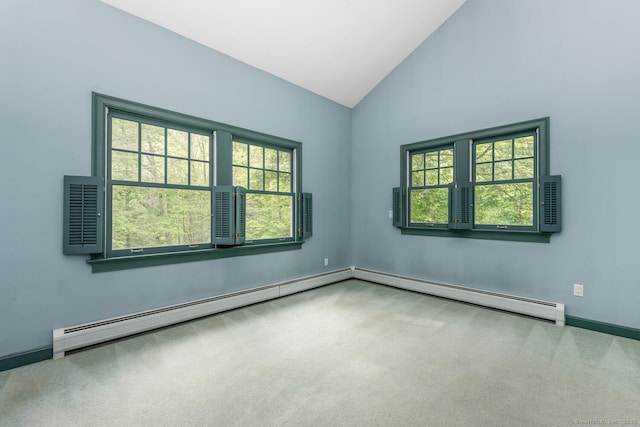 66 Saunders Dr, Wilton, CT 06897 - empty room with baseboard heating, carpet floors, and high vaulted ceiling