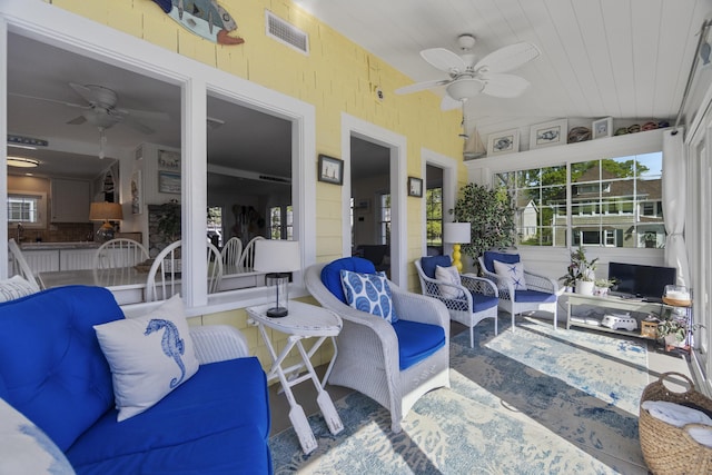 15 Attawan Ave, East Lyme, CT 06357 - sunroom featuring a ceiling fan, vaulted ceiling, and healthy amount of natural light