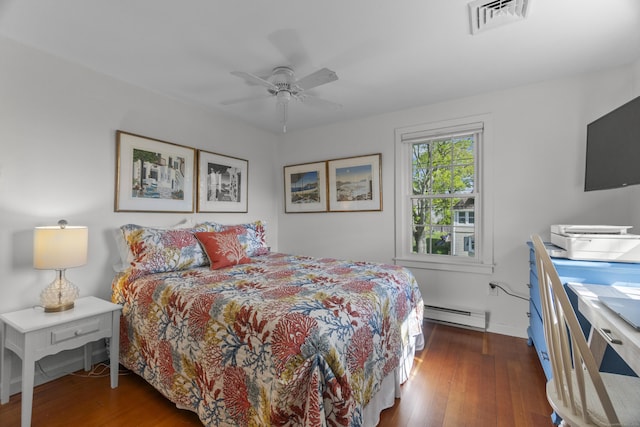15 Attawan Ave, East Lyme, CT 06357 - bedroom featuring baseboard heating, hardwood / wood-style flooring, baseboards, and ceiling fan