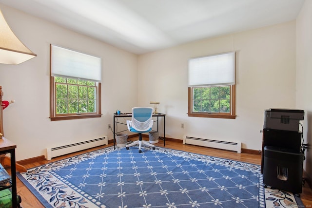 10 Colonial Dr, Clinton, CT 06413 - office area with a baseboard radiator, wood finished floors, and baseboards