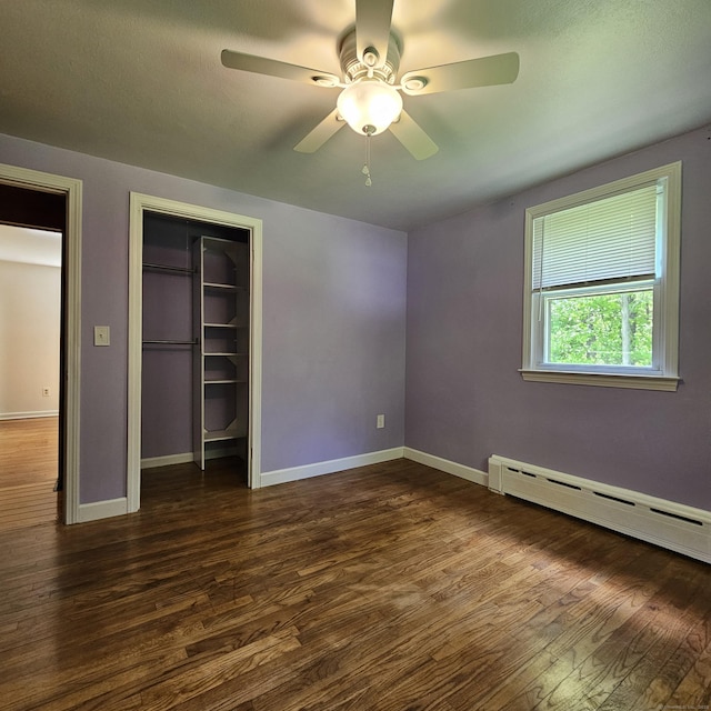 37 Judy Ln, Wolcott, CT 06716 - unfurnished bedroom with dark wood finished floors, baseboards, a closet, and a ceiling fan