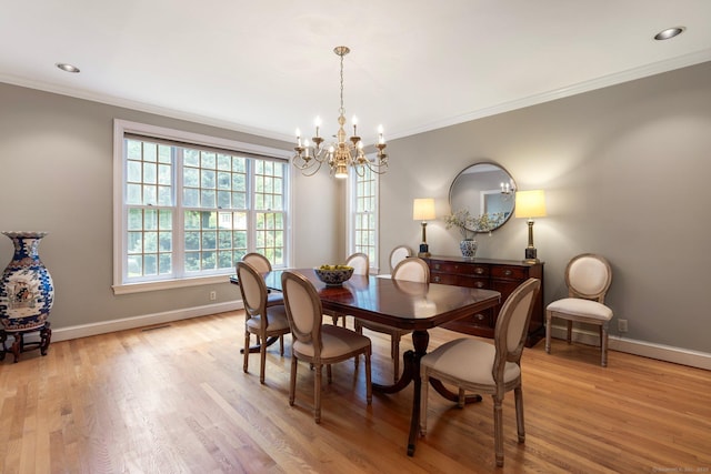 14 Fernhurst, Farmington, CT 06032 - dining area featuring a chandelier, light wood finished floors, ornamental molding, baseboards, and recessed lighting
