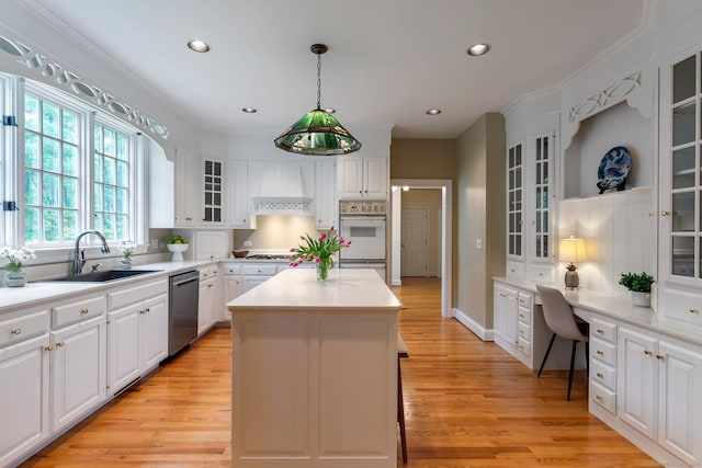 14 Fernhurst, Farmington, CT 06032 - kitchen featuring a sink, dishwasher, white cabinetry, recessed lighting, and ornamental molding