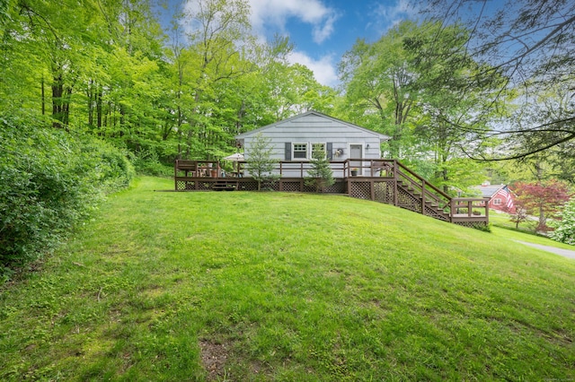 5 Old Bethel Rd, Newtown, CT 06470 - view of green lawn featuring a wooden deck and stairs