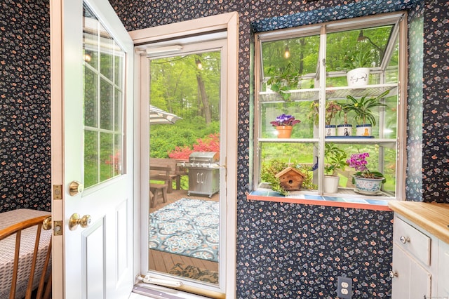5 Old Bethel Rd, Newtown, CT 06470 - doorway to outside featuring wallpapered walls