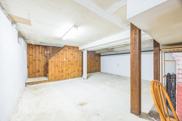 200 Willow St, Hamden, CT 06518 - below grade area featuring stairway and wood walls
