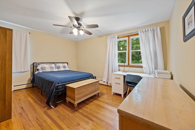 55 Andrasko Rd, Beacon Falls, CT 06403 - bedroom with a baseboard heating unit, light wood-style floors, an office area, and ceiling fan