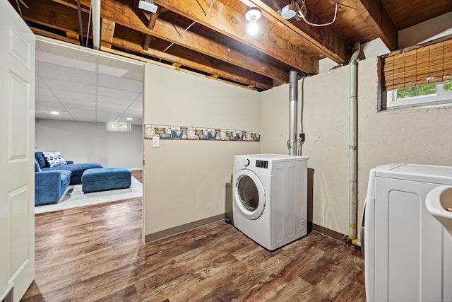 55 Andrasko Rd, Beacon Falls, CT 06403 - laundry area with separate washer and dryer, dark wood-style flooring, and baseboards