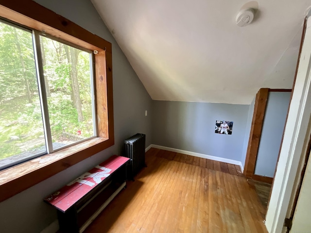 148 Burwell Rd, West Haven, CT 06516 - bonus room featuring radiator heating unit, vaulted ceiling, and hardwood / wood-style flooring