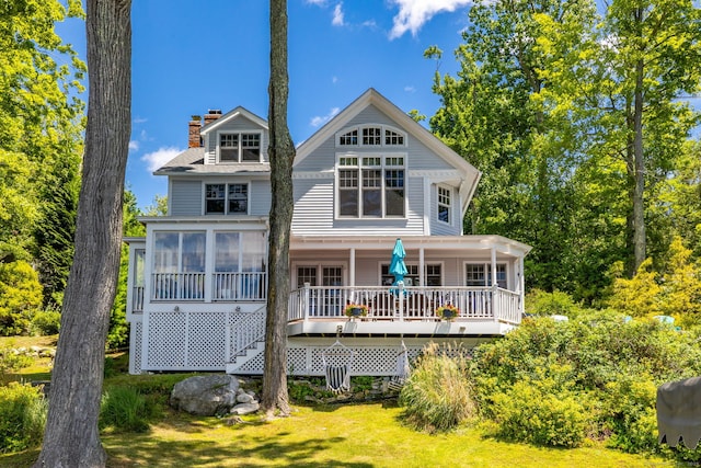 424 E Wakefield Blvd, Winchester, CT 06098 - back of house featuring a chimney, a deck, and a sunroom