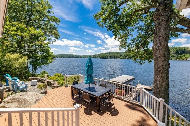 424 E Wakefield Blvd, Winchester, CT 06098 - wooden terrace with a water view, outdoor dining area, and a boat dock