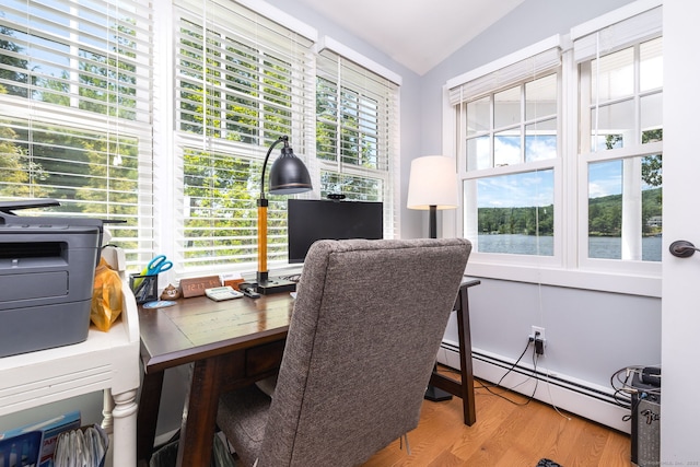 424 E Wakefield Blvd, Winchester, CT 06098 - office with baseboard heating, lofted ceiling, and wood finished floors