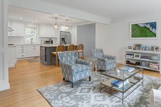 6 Queens Ln, Darien, CT 06820 - living room with light wood-style floors and recessed lighting