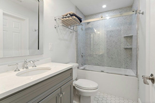 6 Queens Ln, Darien, CT 06820 - bathroom featuring vanity, toilet, shower / bath combination with glass door, and tile patterned floors
