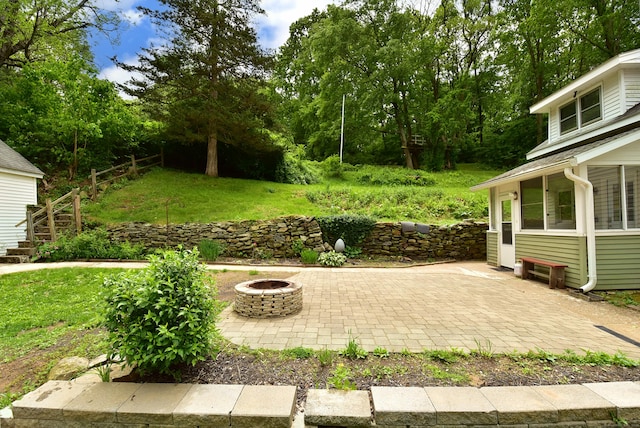 17 Spruce St, Vernon, CT 06066 - view of patio featuring an outdoor fire pit and stairway