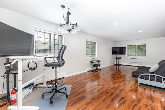 202 Foxwood Ln Unit 202, Milford, CT 06461 - exercise area with recessed lighting, wood finished floors, baseboards, a chandelier, and a wall mounted air conditioner