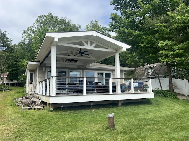 72 Lake View Dr, Woodstock, CT 06281 - rear view of property featuring a ceiling fan and covered porch