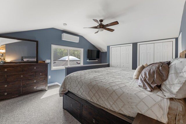 72 Lake View Dr, Woodstock, CT 06281 - bedroom with carpet floors, lofted ceiling, multiple closets, a ceiling fan, and baseboards