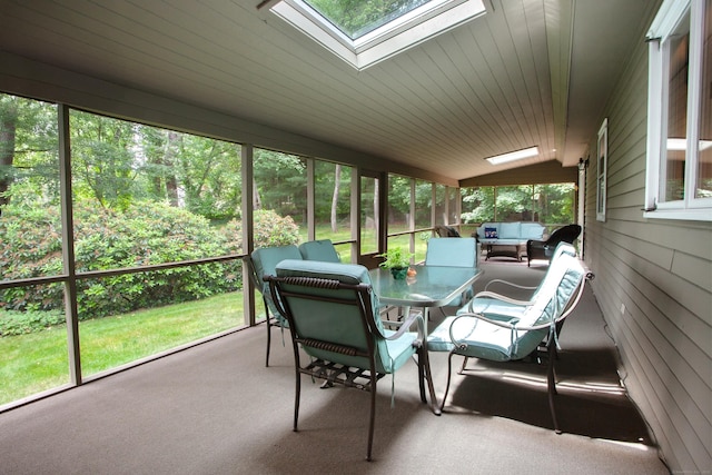 41 Blue Ridge Dr, Simsbury, CT 06089 - sunroom with an outdoor hangout area, a skylight, and lofted ceiling