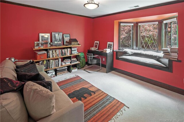15 Tunxis Trl, Redding, CT 06896 - carpeted office space with crown molding and baseboards