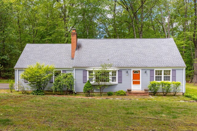 15 Woodcliff Dr, Simsbury, CT 06070 - cape cod house with a chimney, a front yard, and a shingled roof