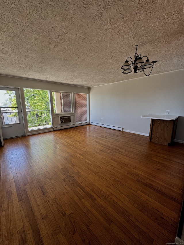 260 W Walk Walk Unit 260, West Haven, CT 06516 - unfurnished living room featuring a chandelier, dark wood-type flooring, a textured ceiling, baseboard heating, and baseboards