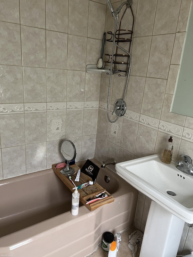 40 Bellevue Rd, New Haven, CT 06511 - full bath with tile walls,  shower combination, and backsplash