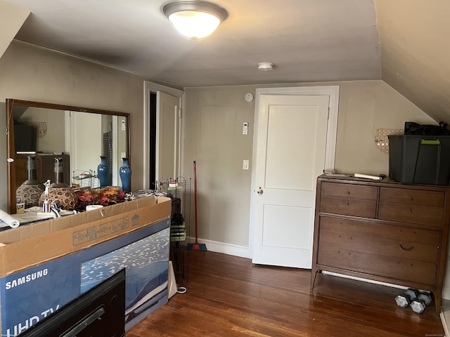 40 Bellevue Rd, New Haven, CT 06511 - bedroom featuring dark wood-style floors, baseboards, and vaulted ceiling