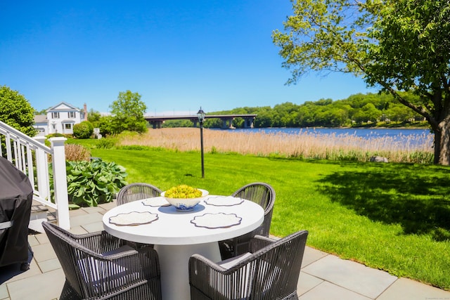 506 Jamestown Rd Unit 506, Stratford, CT 06614 - view of patio / terrace with outdoor dining space and a water view