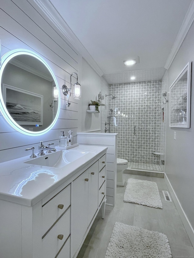 506 Jamestown Rd Unit 506, Stratford, CT 06614 - full bath featuring ornamental molding, a stall shower, vanity, and toilet