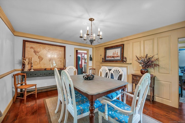 64 W St, Cromwell, CT 06416 - dining area featuring a chandelier, dark wood-type flooring, ornamental molding, and baseboards