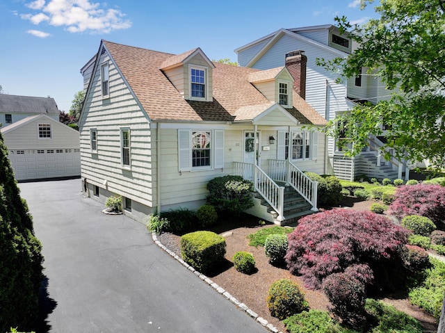 102 Pratt St, Fairfield, CT 06824 - cape cod home with an outbuilding, a detached garage, and a shingled roof