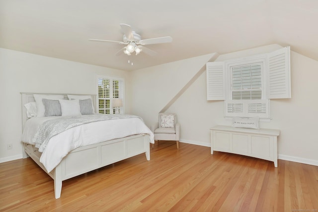 102 Pratt St, Fairfield, CT 06824 - bedroom with light wood-style floors, baseboards, ceiling fan, and lofted ceiling