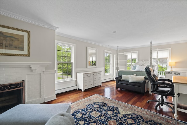 18 Ferry Rd, Old Lyme, CT 06371 - office space with a baseboard heating unit, ornamental molding, hardwood / wood-style flooring, a textured ceiling, and a wainscoted wall