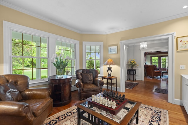 18 Ferry Rd, Old Lyme, CT 06371 - living room with crown molding, wood finished floors, baseboard heating, and baseboards