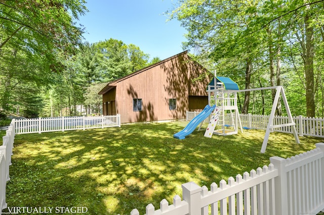 17 Walker Ln, Weston, CT 06883 - view of yard featuring a playground and view of wooded area