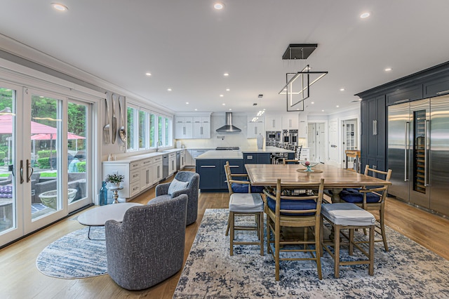 368 Nod Hill Rd, Wilton, CT 06897 - dining area featuring ornamental molding, recessed lighting, and light wood-style floors
