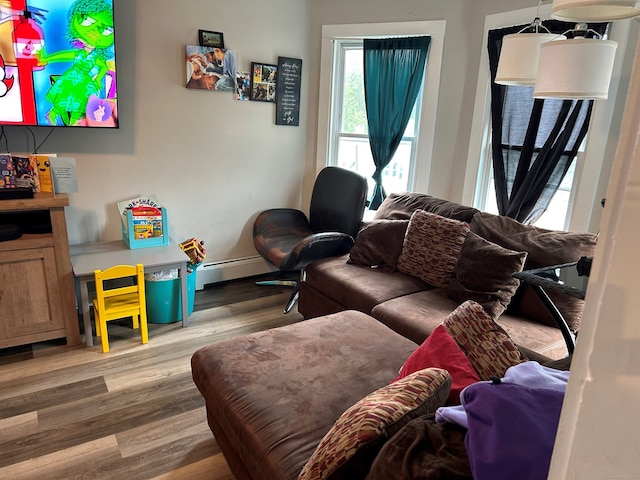 19 Wakefield Ct, New Britain, CT 06053 - living room with wood finished floors, a baseboard radiator, and baseboards