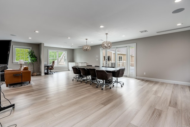 15A Shore Rd, Waterford, CT 06385 - dining room featuring light wood-type flooring, recessed lighting, and a chandelier