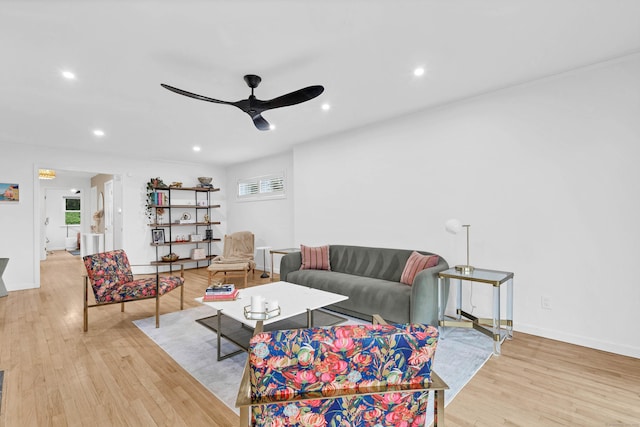 2 Quanaduck Cove Ct Unit 2, Stonington, CT 06378 - living room with a ceiling fan, light wood-style flooring, plenty of natural light, recessed lighting, and baseboards