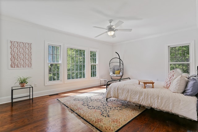 10 Easton Heights Ln, Easton, CT 06612 - bedroom featuring ornamental molding, wood finished floors, baseboards, and a ceiling fan