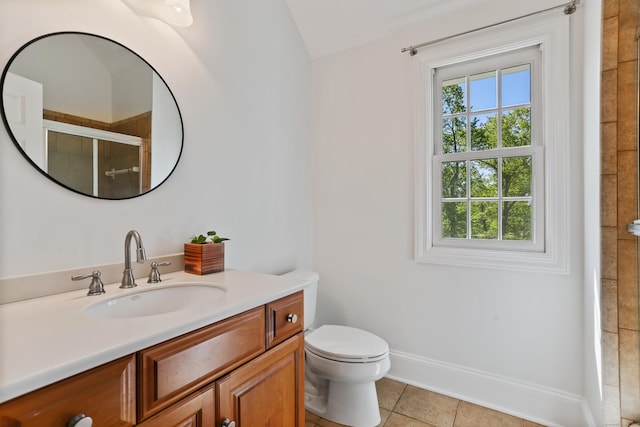 10 Easton Heights Ln, Easton, CT 06612 - full bath with vanity, a tile shower, toilet, tile patterned flooring, and baseboards
