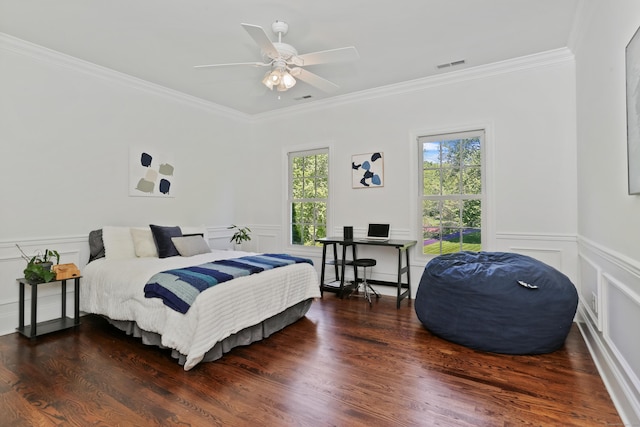 10 Easton Heights Ln, Easton, CT 06612 - bedroom featuring crown molding, a decorative wall, wainscoting, wood finished floors, and an office area